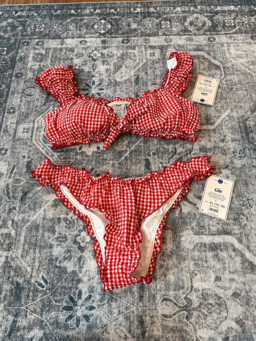 Lee Red Gingham Ruffle Bikini Set